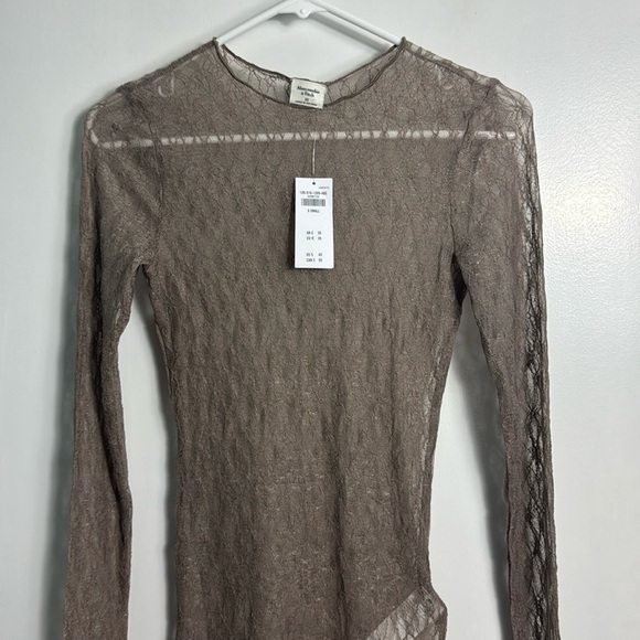 NWT Abercrombie & Fitch lace seamed long sleeve Sheer top brown Size XS Y2K 90s - Picture 5 of 10